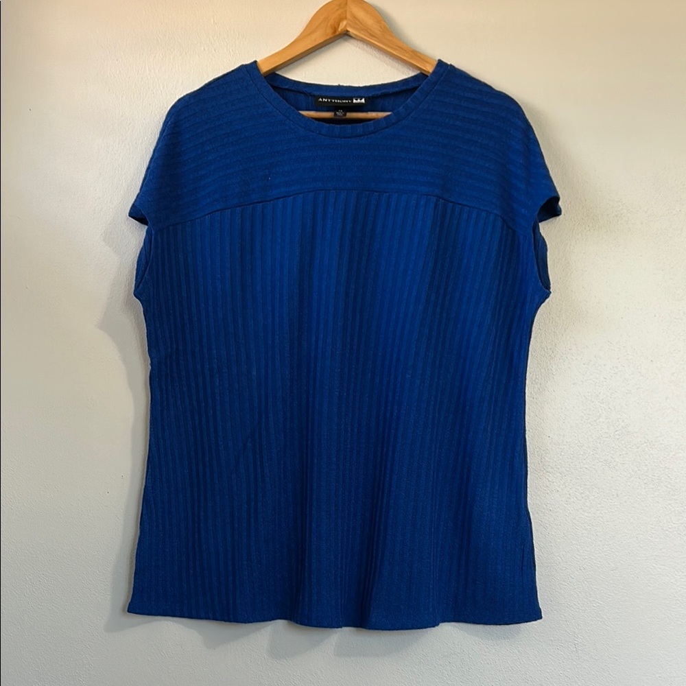 Relaxed Blue Ribbed Cap Sleeve Tee